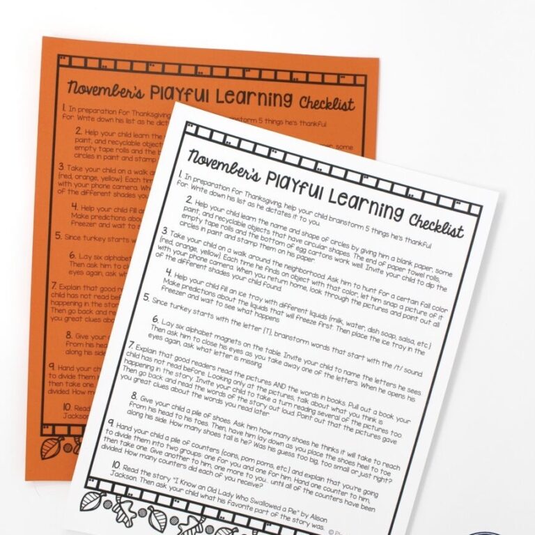 November’s Playful Learning Checklist