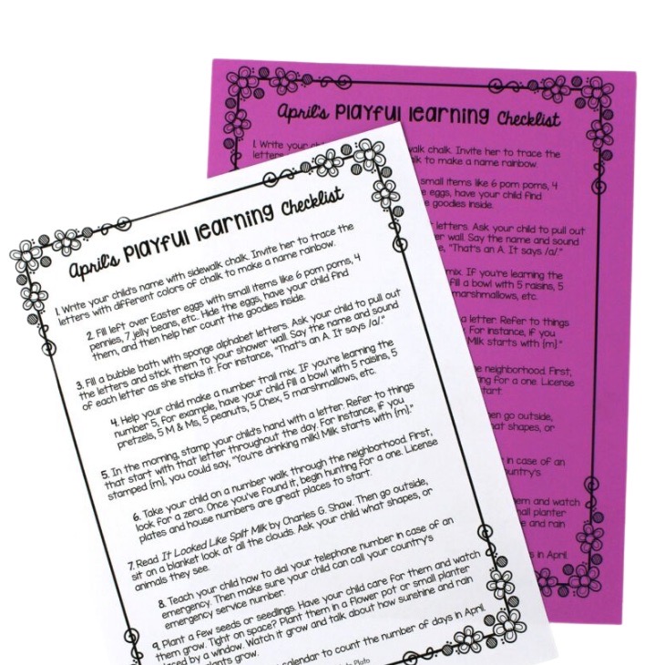 April’s Playful Learning Checklist
