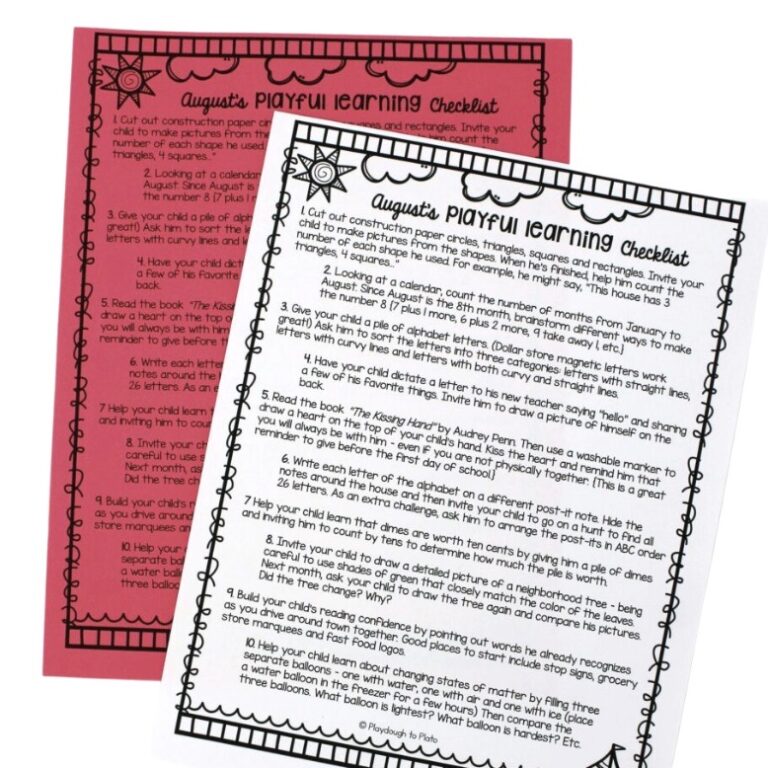 August’s Playful Learning Checklist