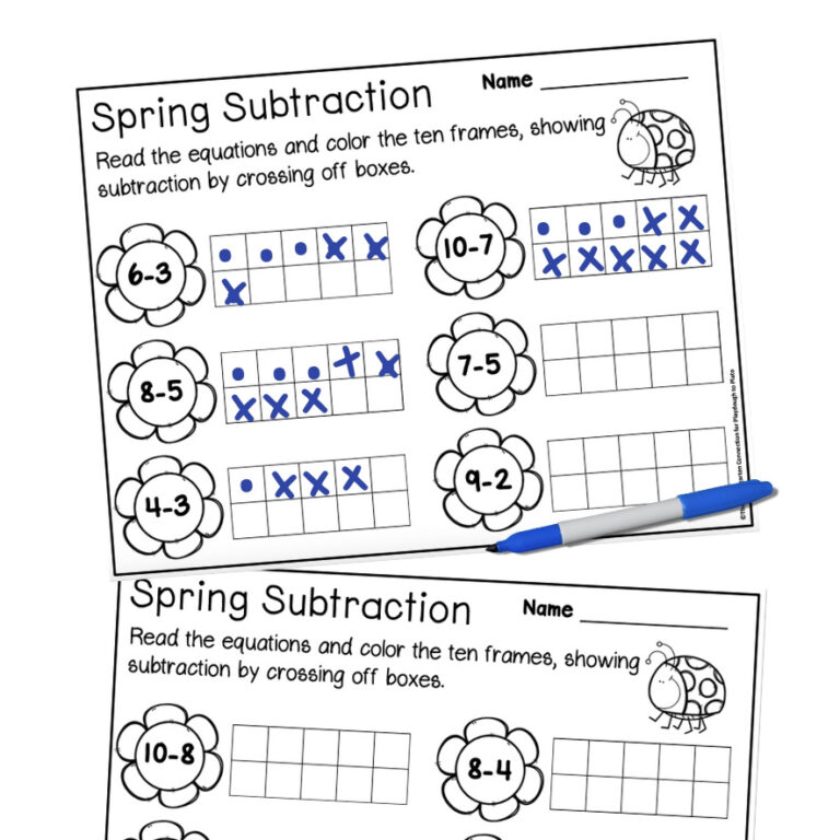 Spring Ten Frame Subtraction