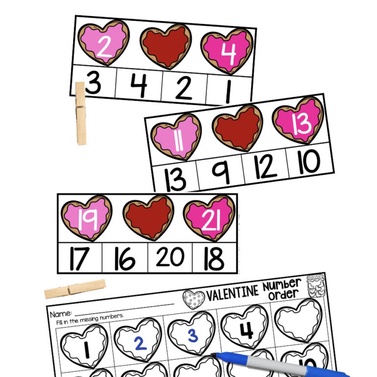 Valentine Number Order Clip Cards