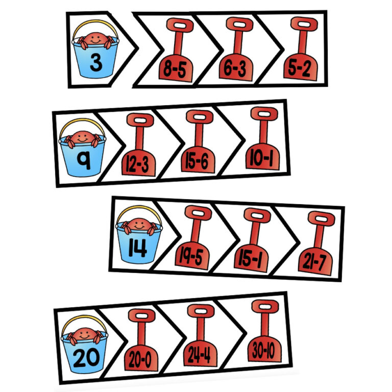 Beach Time Subtraction Puzzles