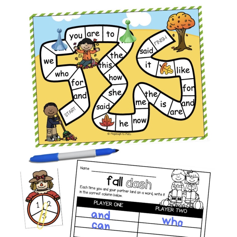 Editable Fall Sight Word Dash Game