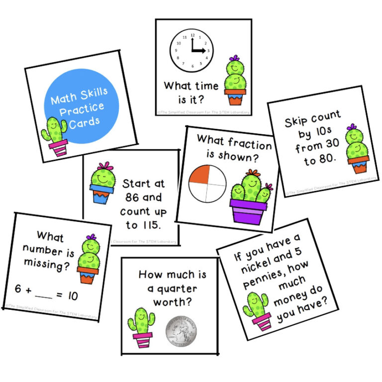 Cactus Math Skills Practice Cards