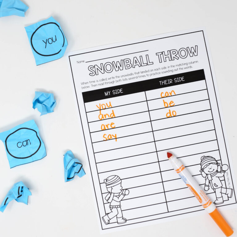 Snow Sight Word Throw