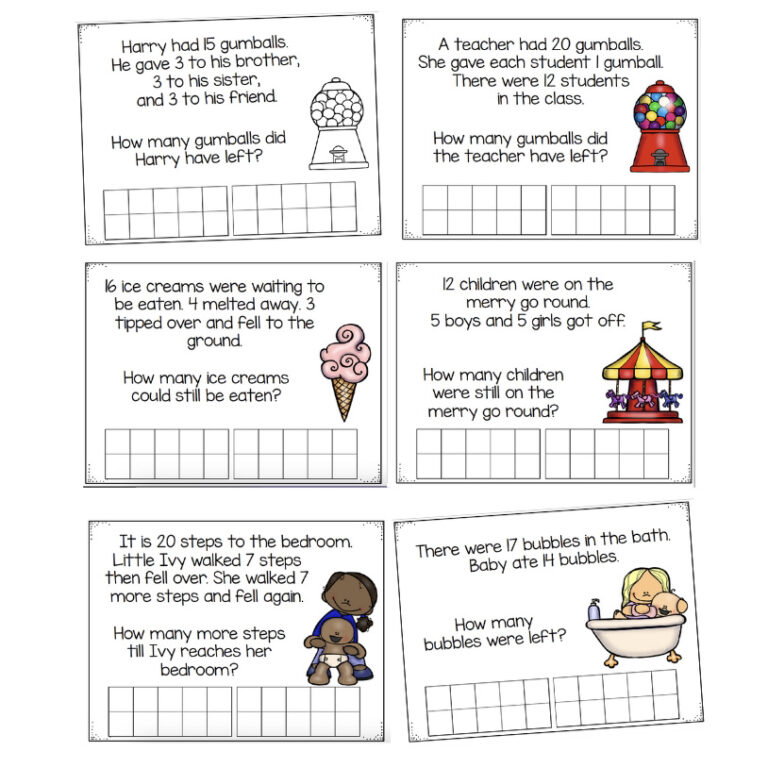 Subtraction Word Problems to 20