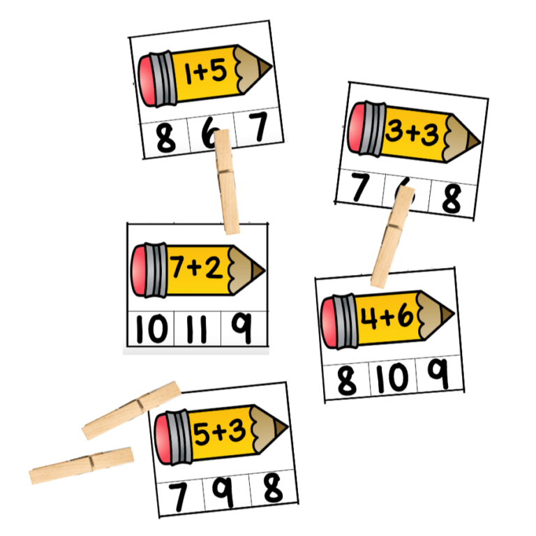 Back to School Addition Clip Cards