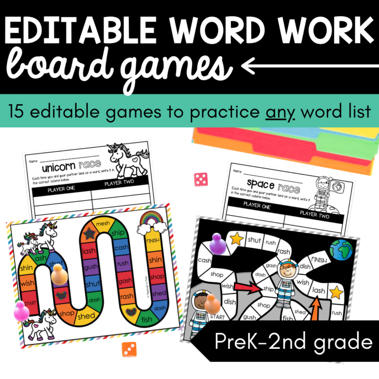 Editable Word Work Board Games