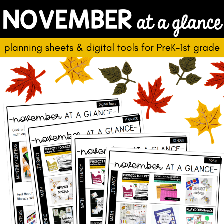 November at a Glance Lesson Plans