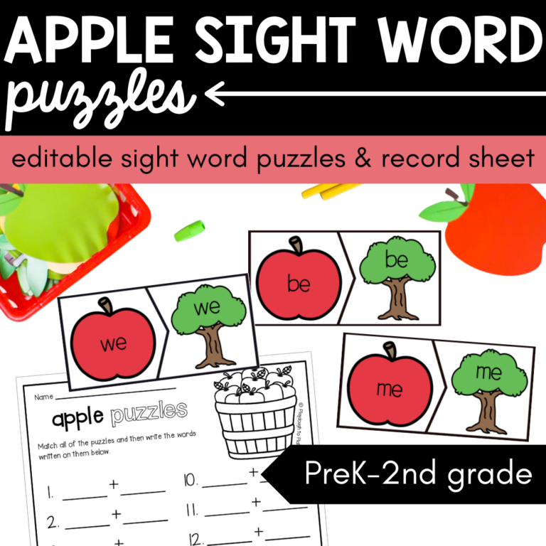 Apple Sight Word Puzzles