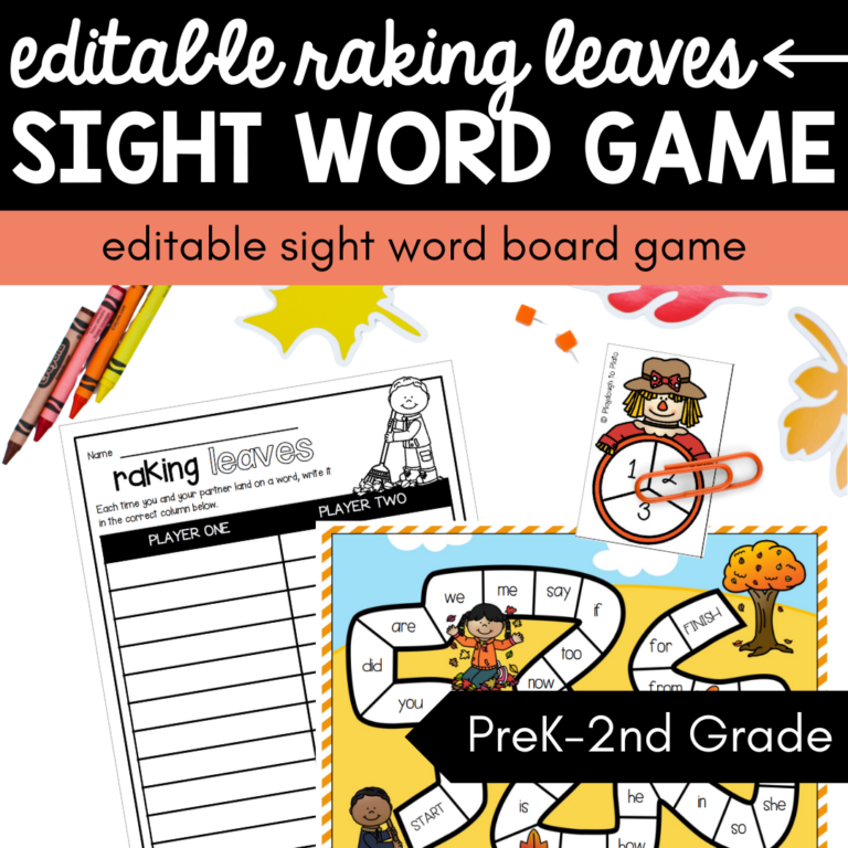 Editable Fall Raking Leaves Sight Word Game