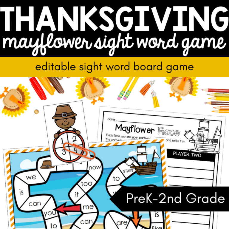 Editable Thanksgiving Mayflower Sight Word Game