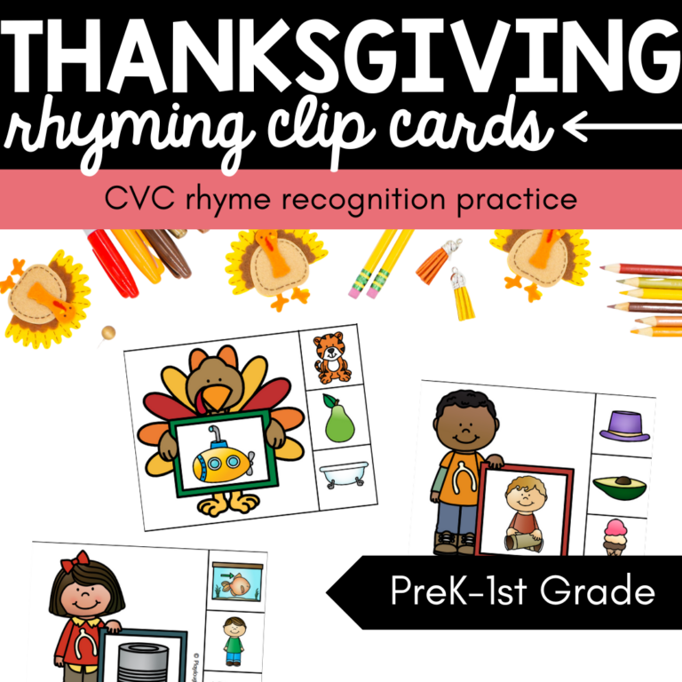 Thanksgiving Rhyming Clip Cards